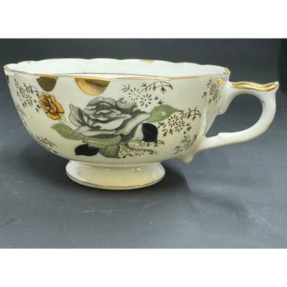 Tea cup and Saucer set grey, black and gold roses - Picture 8 of 16